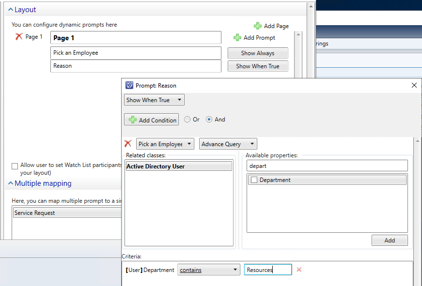 Cireson Portal for SCSM v11.1 Prompt Control – Advance Query screenshot