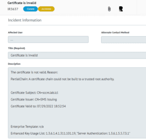 Cireson portal invalid certificate screenshot