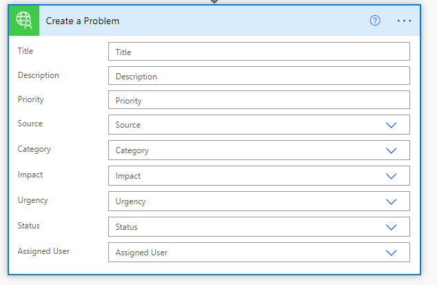 Actions for Power Automate: create a problem 