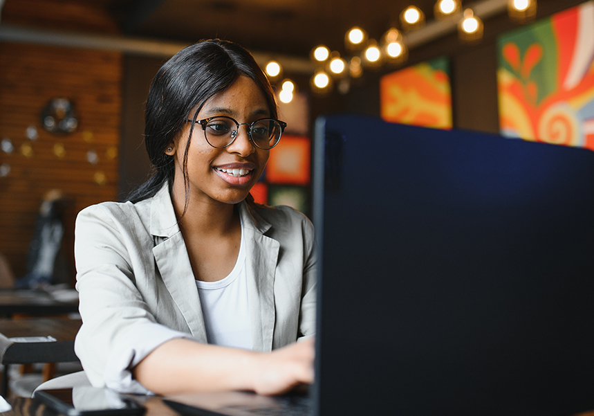 Woman using service desk