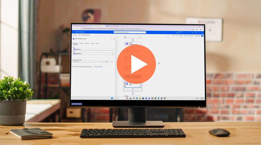 desktop screen showing a power automate flow during a webinar about Tikit integrations