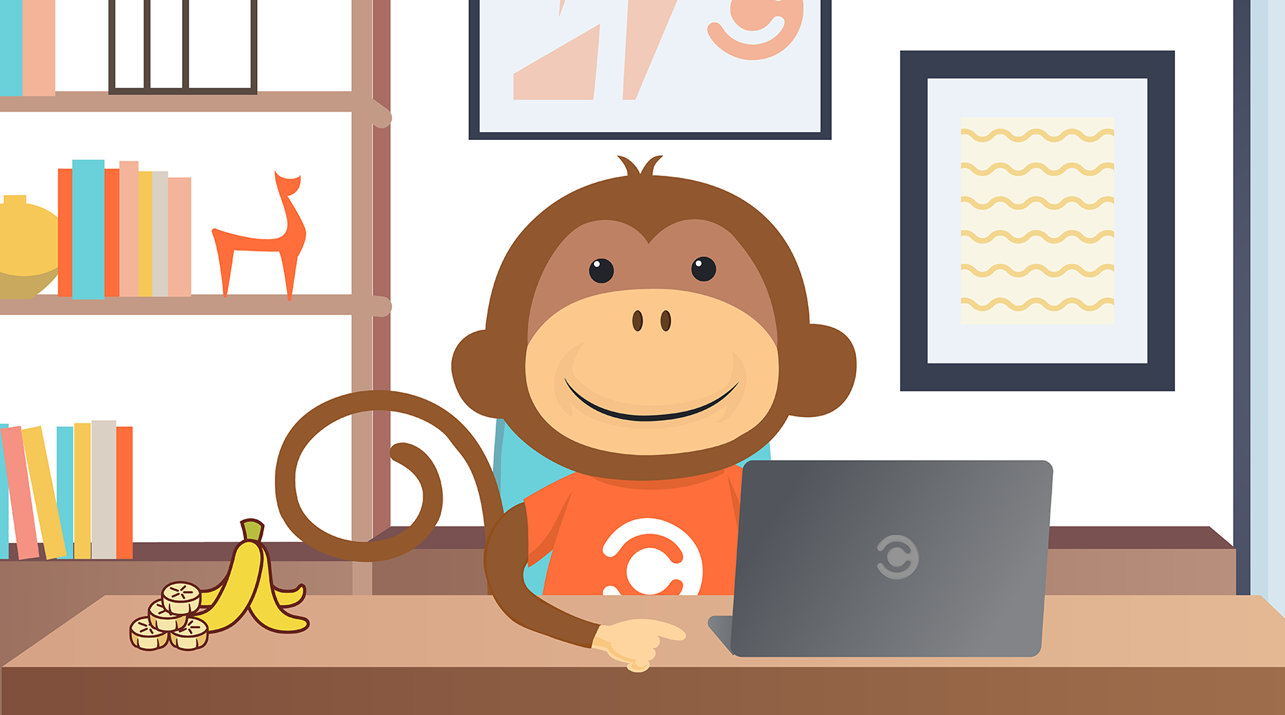 Cireson IT Monkey sitting at a desk with a laptop and banana peel