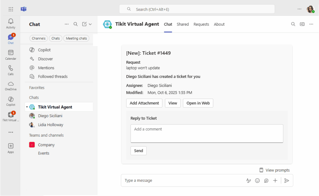 TVA Tikit Virtual Agent Real Time Updates