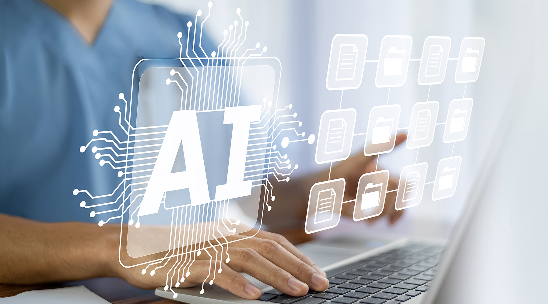 Doctor AI, artificial intelligence in modern medical technology and IOT automation. Doctor using AI document management concept.