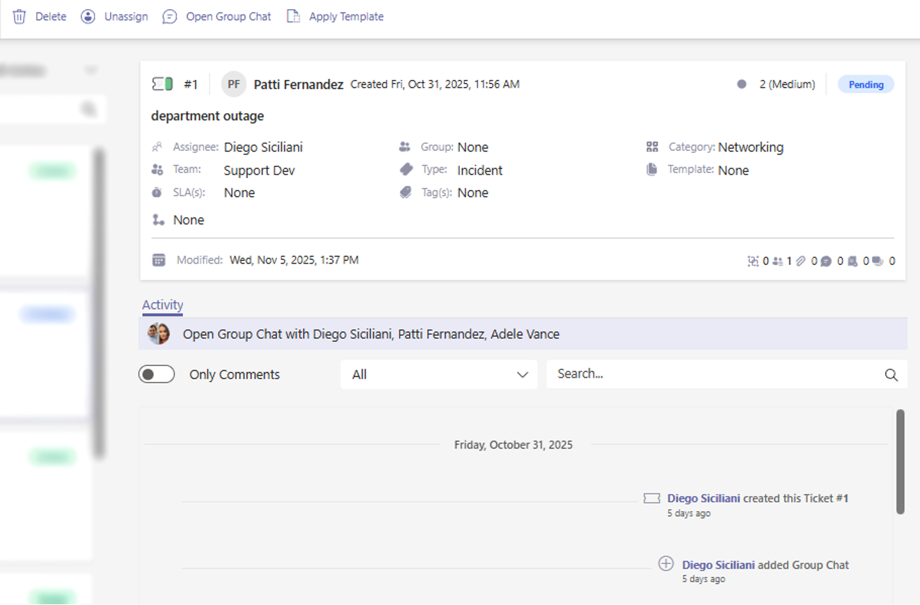 Open Group Chat from Ticket 1