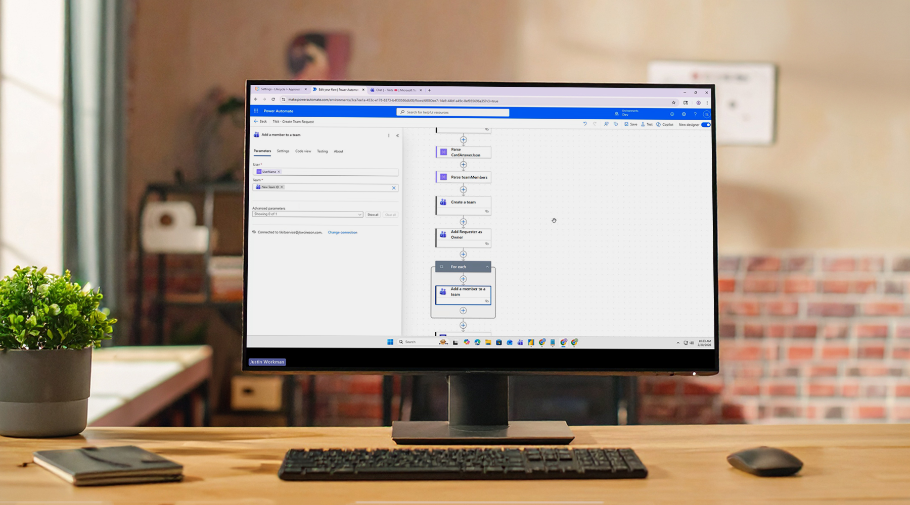 Power Automate flow shown on computer screen during webinar focusing on Tikit integrations