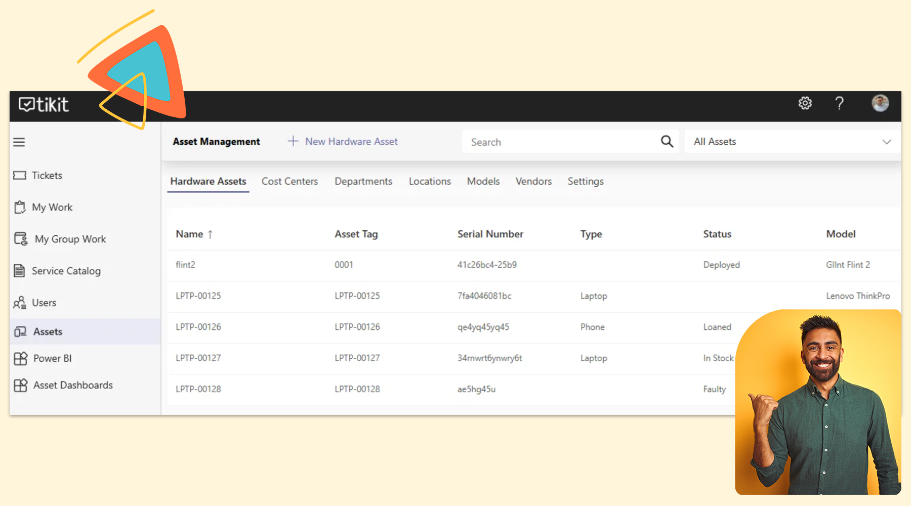 Asset Management ticketing system list view